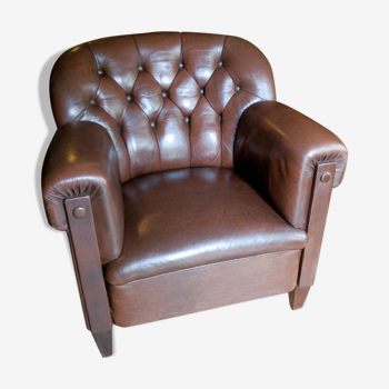 Fauteuil Club en cuir marron