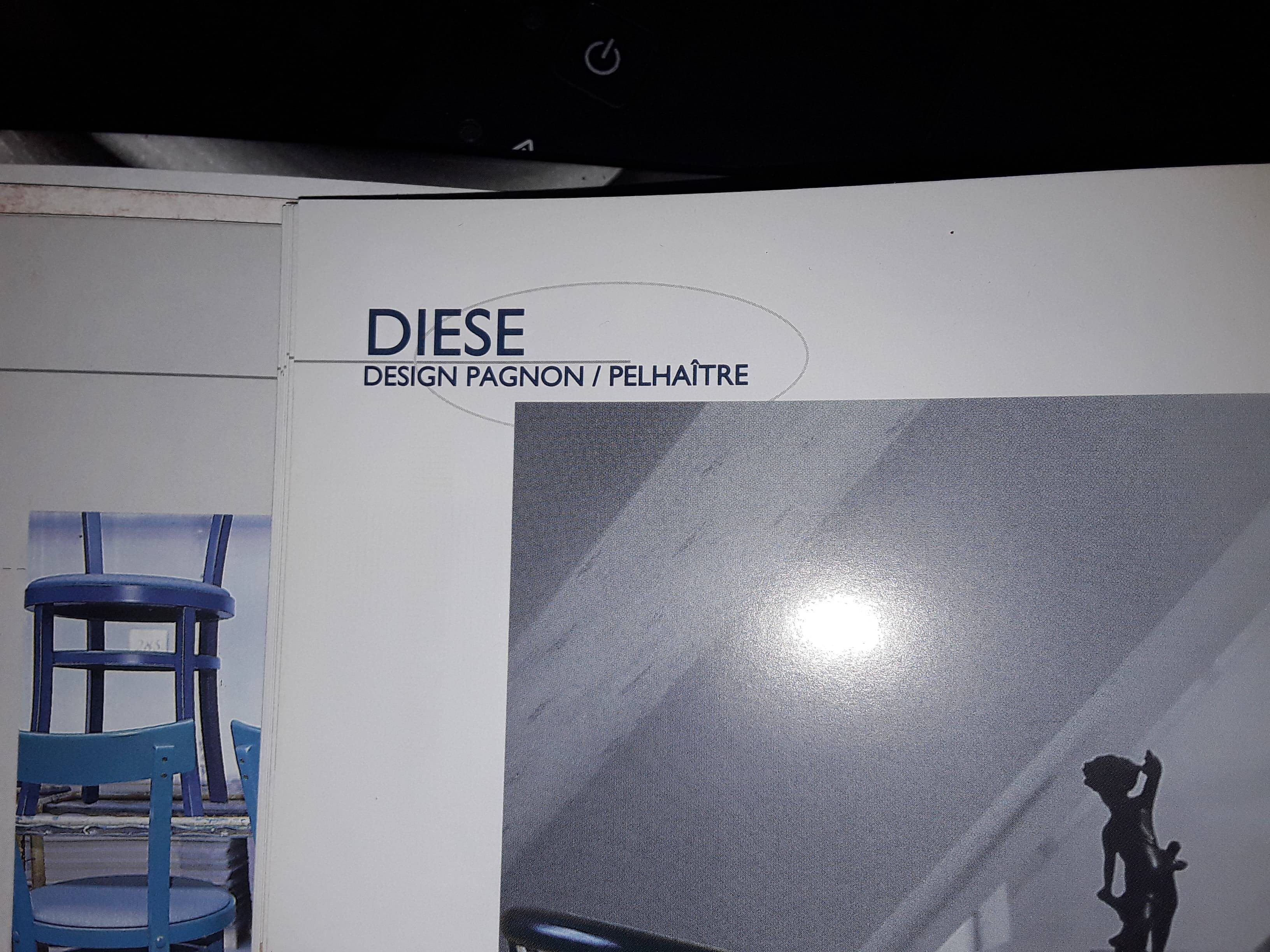 Baumann Diese table and 6 armchairs, Pagnon Pelhaître design, Wenge and red color,