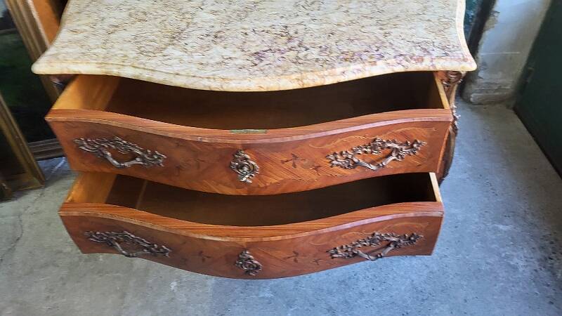 ROSEWOOD COMMODE WITH 2 DRAWERS AND OCHRE MARBLE TOP