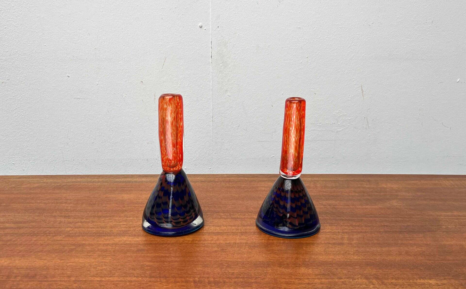 Vintage art glass candle holders, set of 2