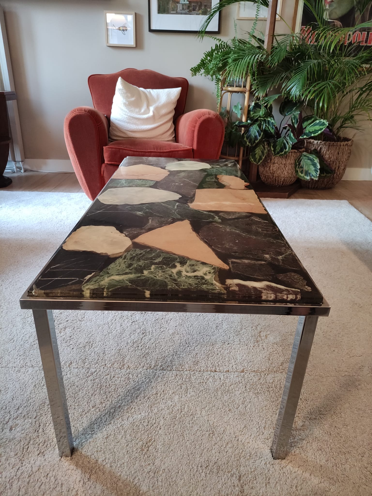 70s vintage chrome and resin coffee table