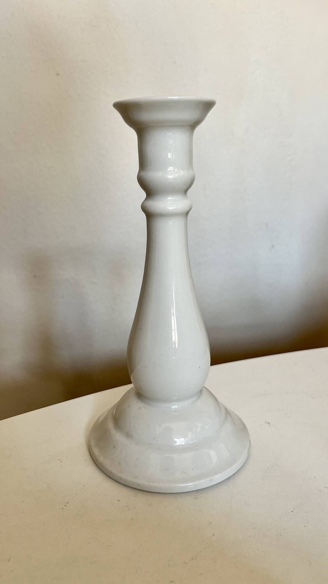 Neoclassical baluster candlestick in white porcelain 1960
