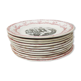 11 anciennes assiettes hb choisy le roi en faïence : jeanne d’arc