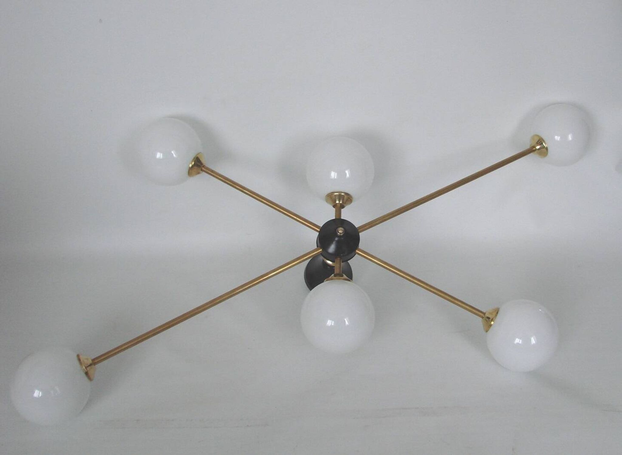 Stilnovo vintage 1960s chandelier, brass and glass, 6xE14