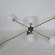 Stilnovo vintage 1960s chandelier, brass and glass, 6xE14