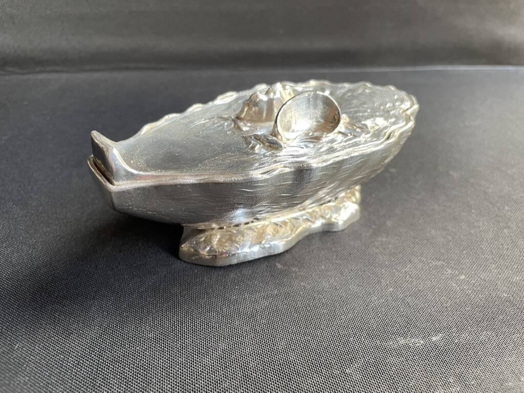 Gravy boat or oyster butter dish – Maurice Gouaillé – Silver plated metal & satin glass