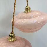 Pair of Art Deco suspensions in pink Clichy glass