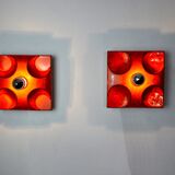 Pair of Fat Lava wall lamps by Hustadt Leuchten, Red ceramic, Germany, 1960