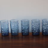 5 glasses blue decorations vintage fruits