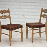 1970s, set of 2 Danish dining chairs, furniture wool, solid oak wood.