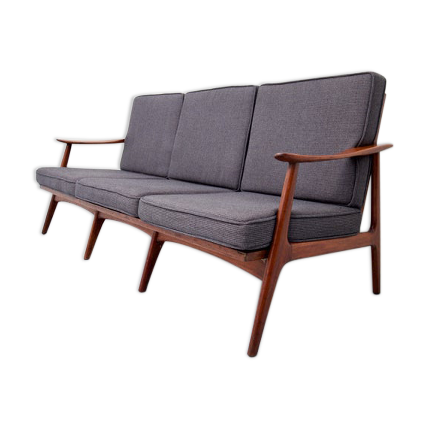 3-seater sofa with patinated oak armrests and 1960s Italy fabric