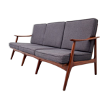 3-seater sofa with patinated oak armrests and 1960s Italy fabric