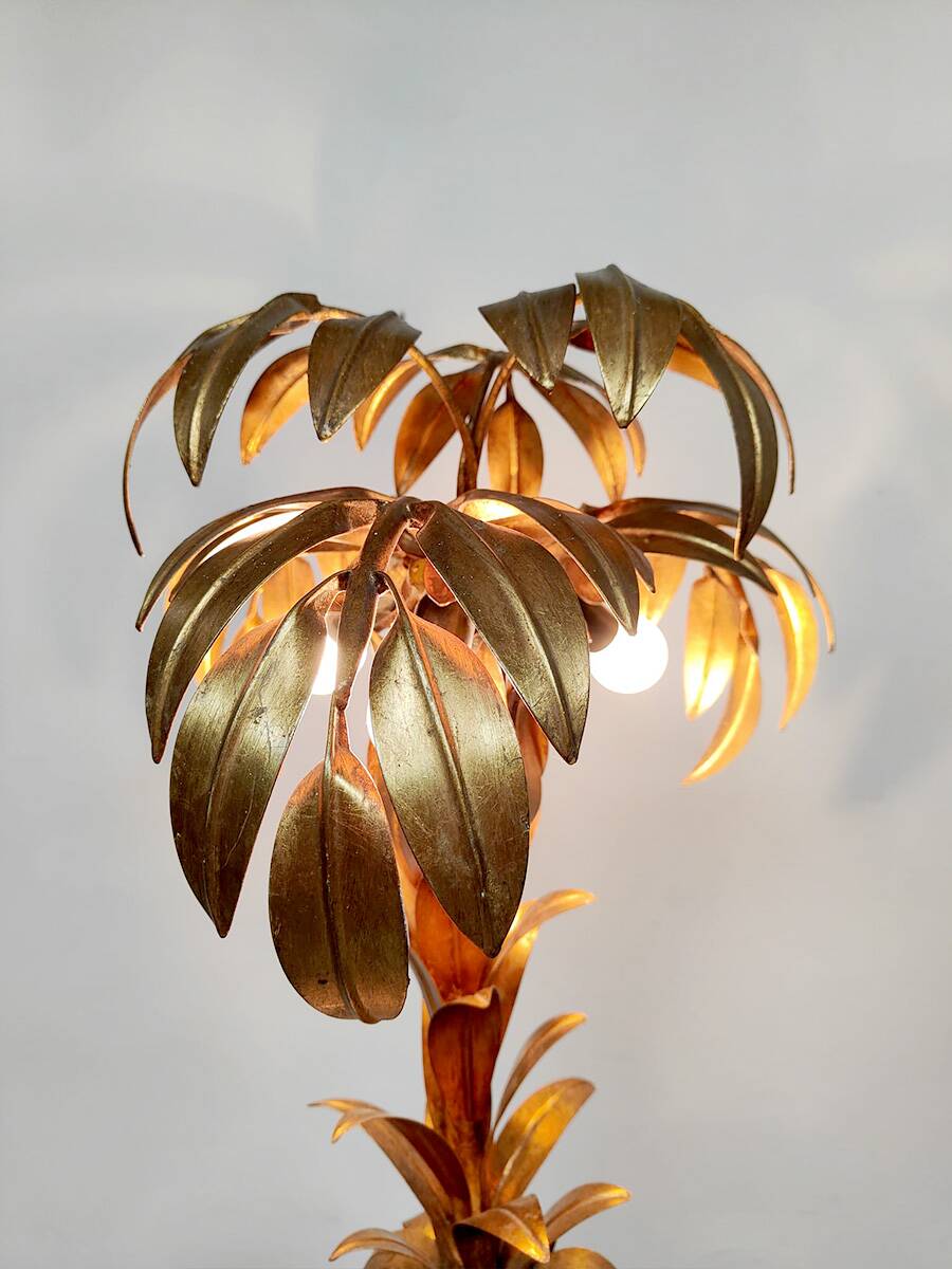 Vintage brass leaf palm tree table lamp Hans Kögl