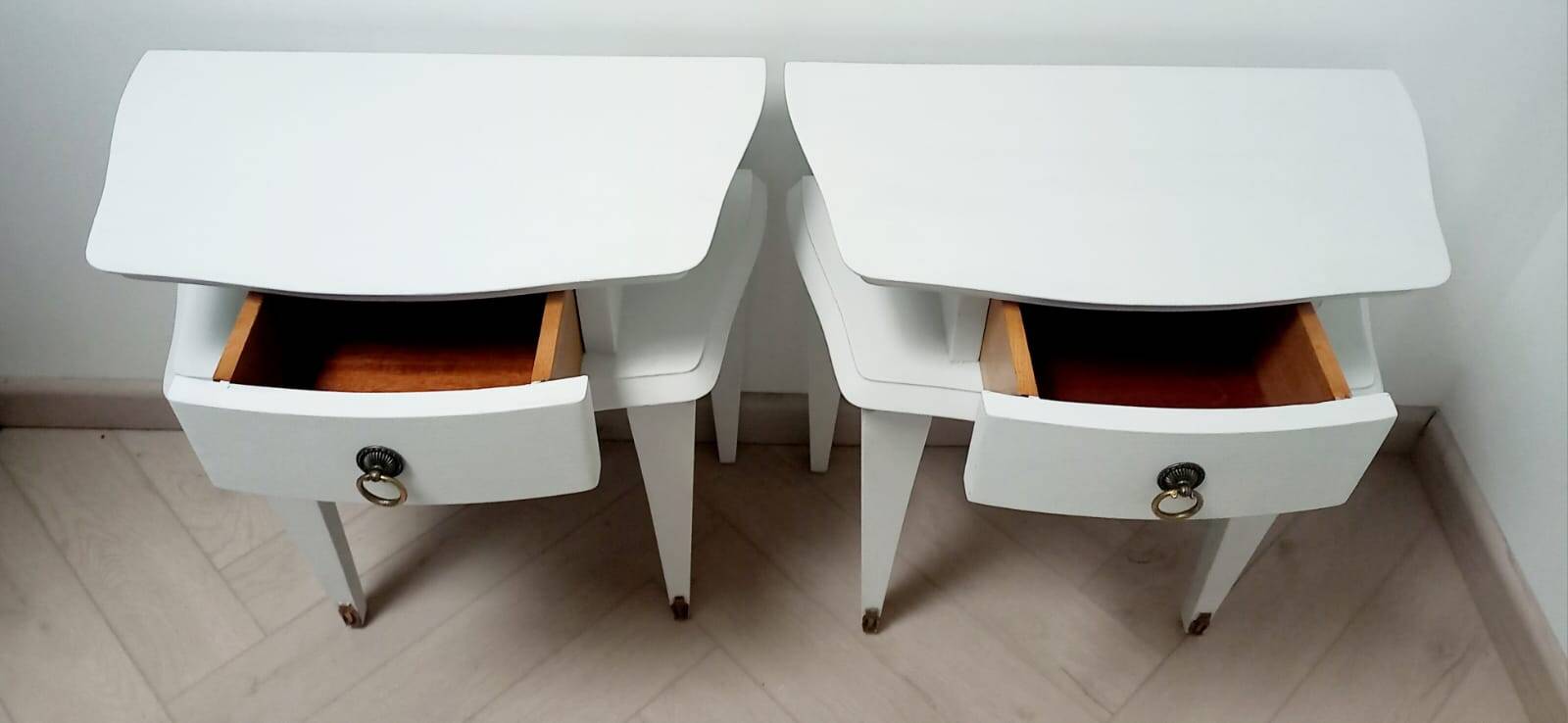 Pair of compass leg bedside tables