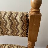 Pair of wooden chairs with herringbone fabric