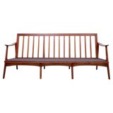 3-seater sofa with patinated oak armrests and 1960s Italy fabric