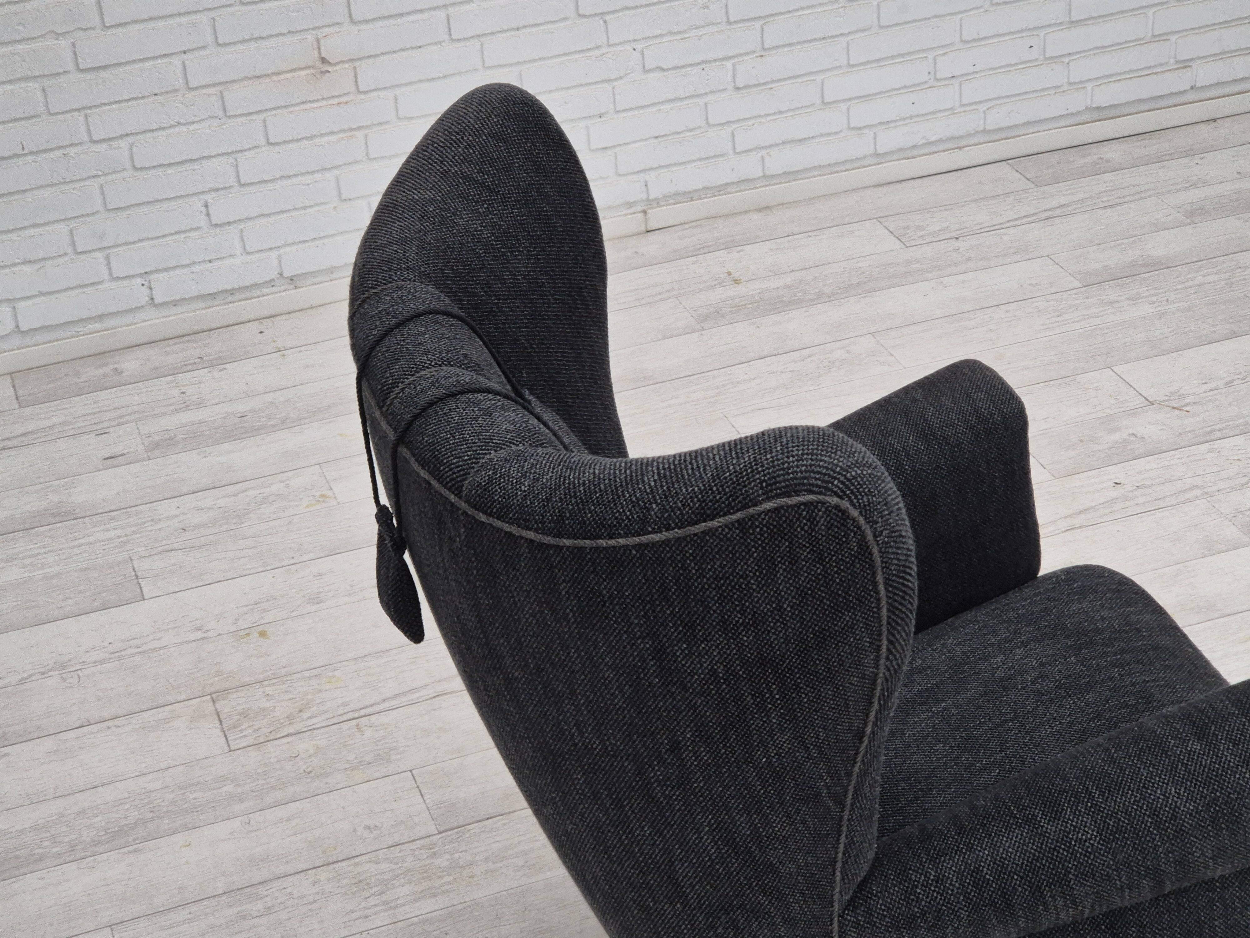 1960s, Danish relax armchair, reupholstered, gray furniture fabric..