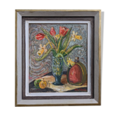 Peinture à l’huile de nature morte expressionniste vintage suédoise du milieu du siècle, F