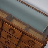 Vintage Mid-Century Large Dutch Oak & Glass Shop Counter Cabinet / Vitrine