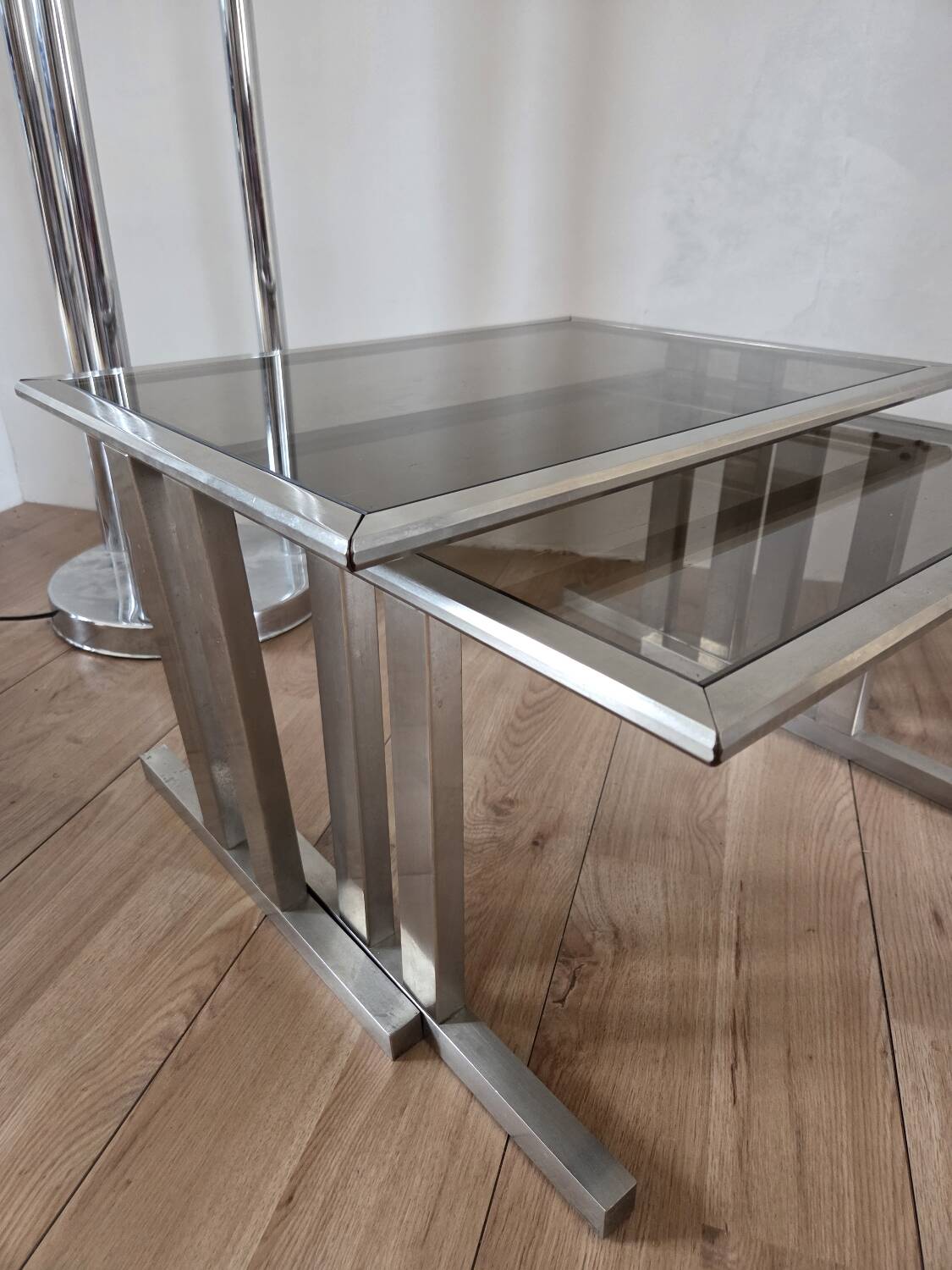 Brushed metal nesting table, 1970