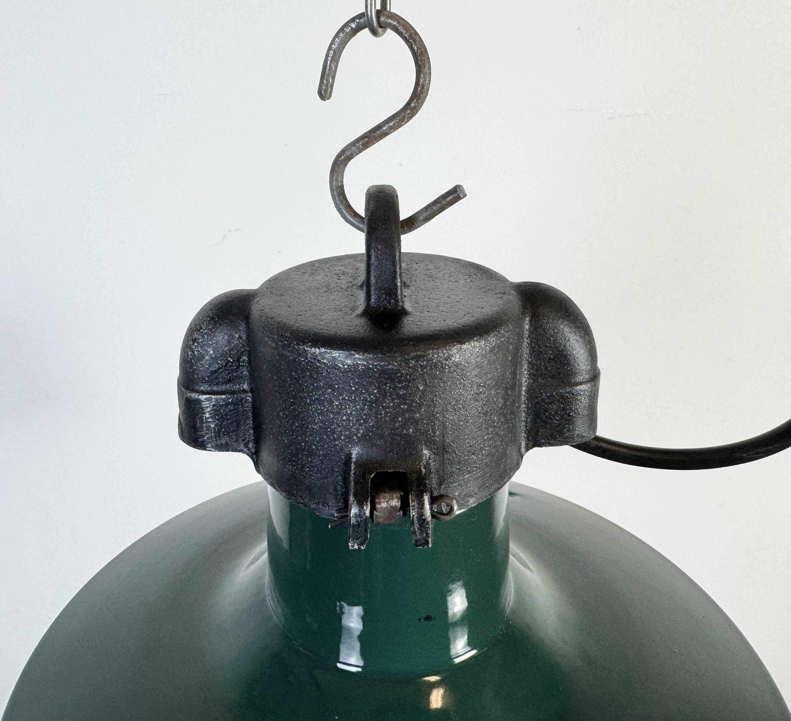 Industrial French Dark Green Enamel Factory Pendant Lamp, 1960s