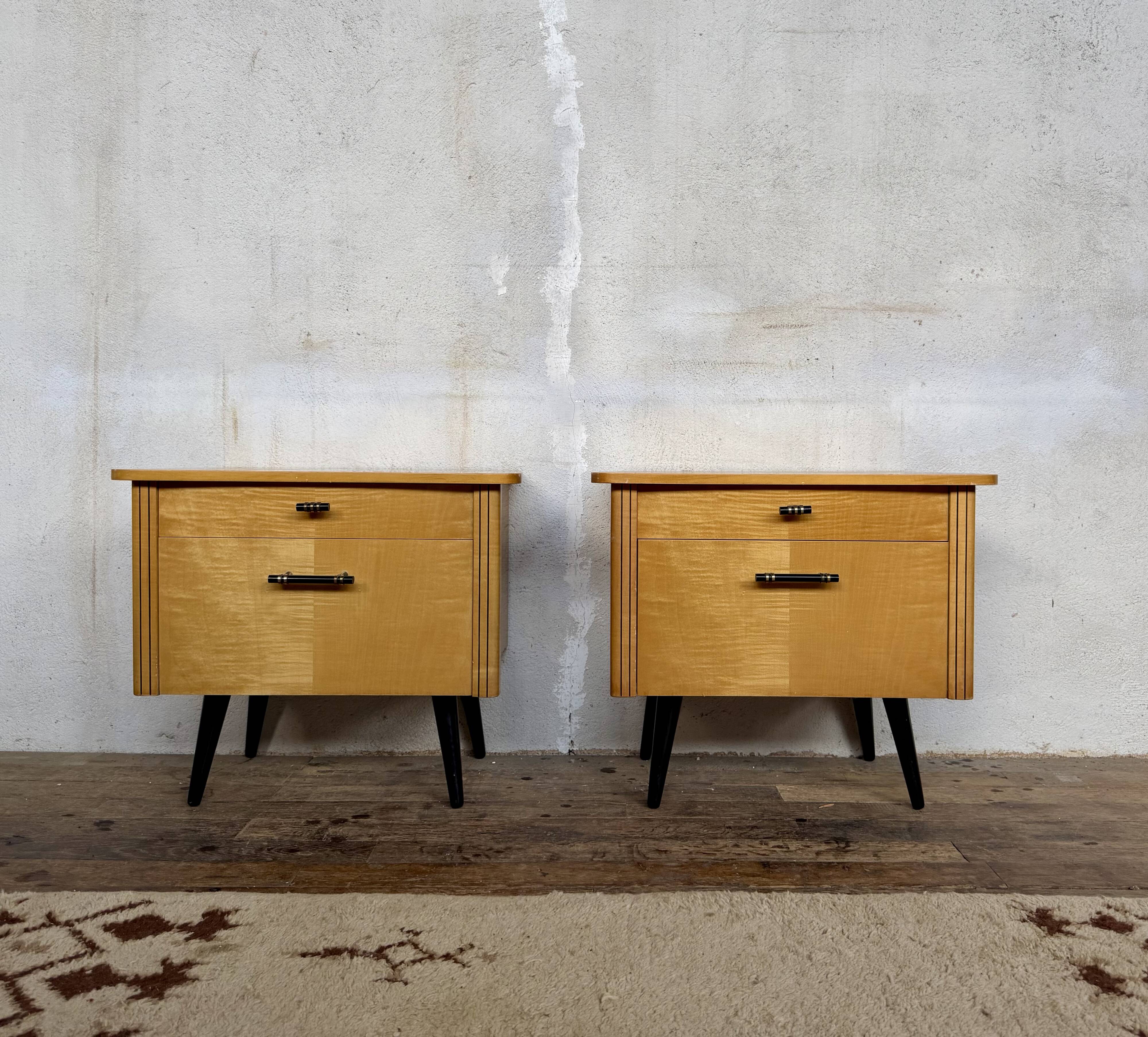 🌟 Vintage 1960s bedside tables – 1 drawer & 1 hinged door 🌟