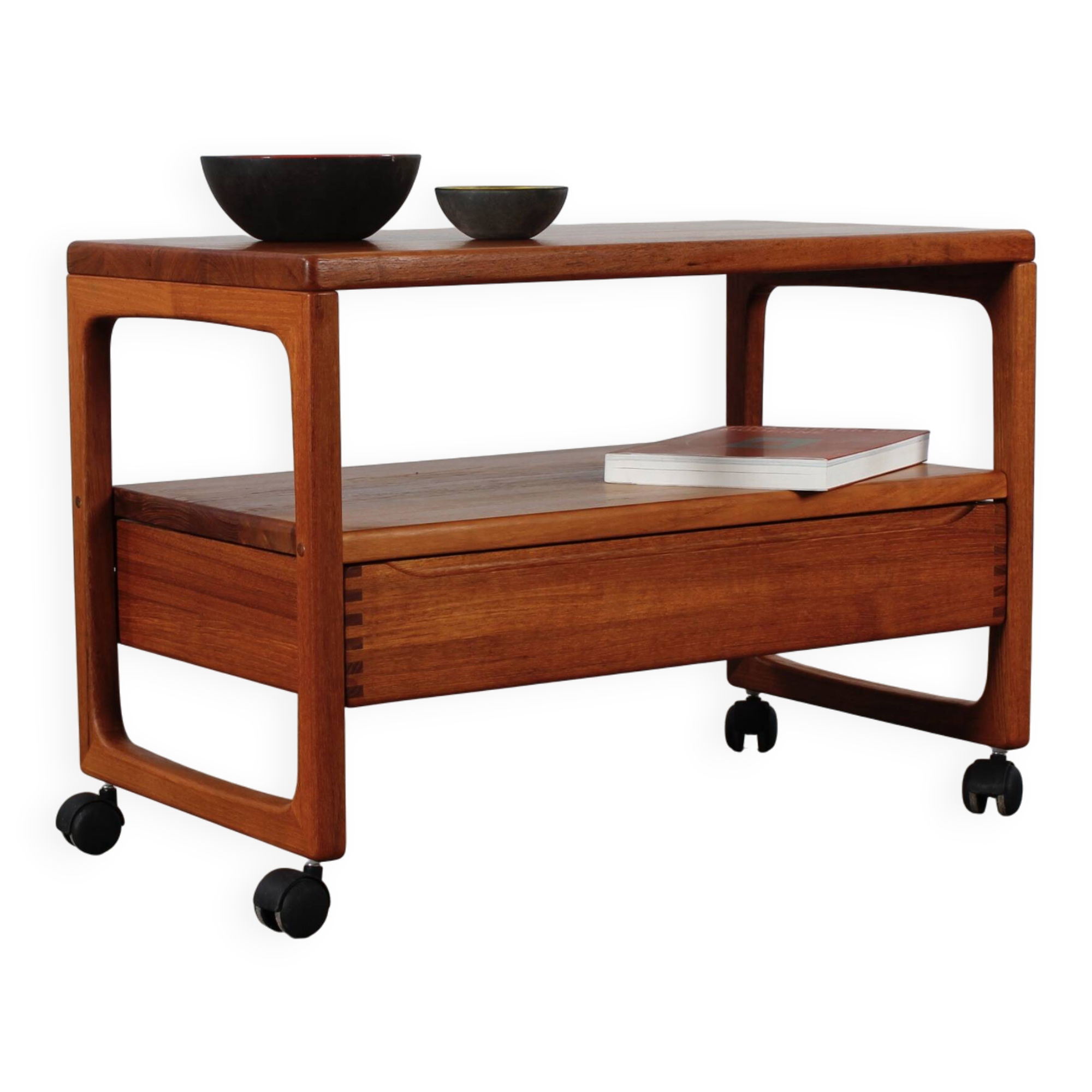 Vintage teak side table, serving trolley, Danish design MCM