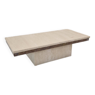 Italian Coffee Table in Travertine and Granite, 1980s