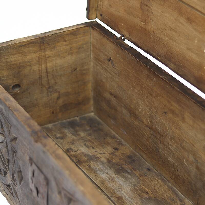 Antique 18th Century Spanish Folk Art Carved Chest