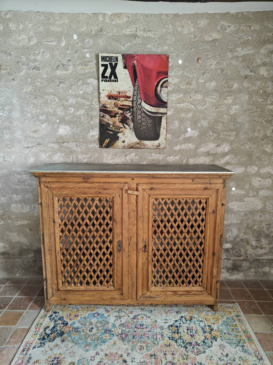 Antique solid pine sideboard with zinc top.