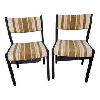 2 wooden chairs and vintage fabric