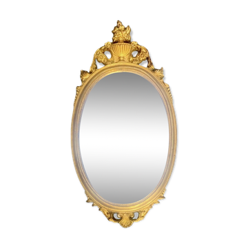 Antique oval mirror in gold leaf resin - baroque style - 73 cm