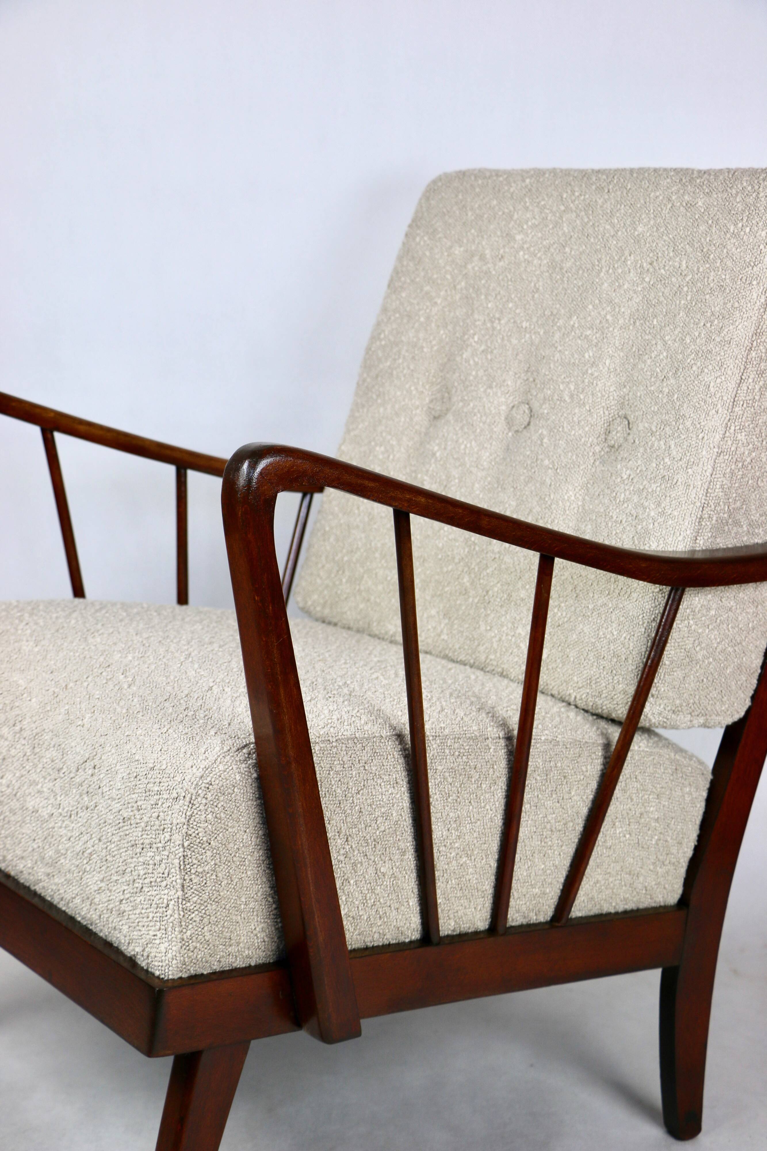 Art Deco Beige Boucle Armchair, 1960s