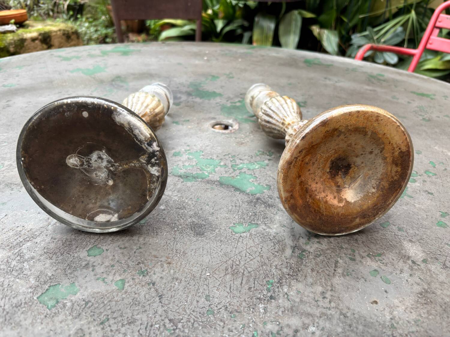 Pair of eglomisé candlesticks