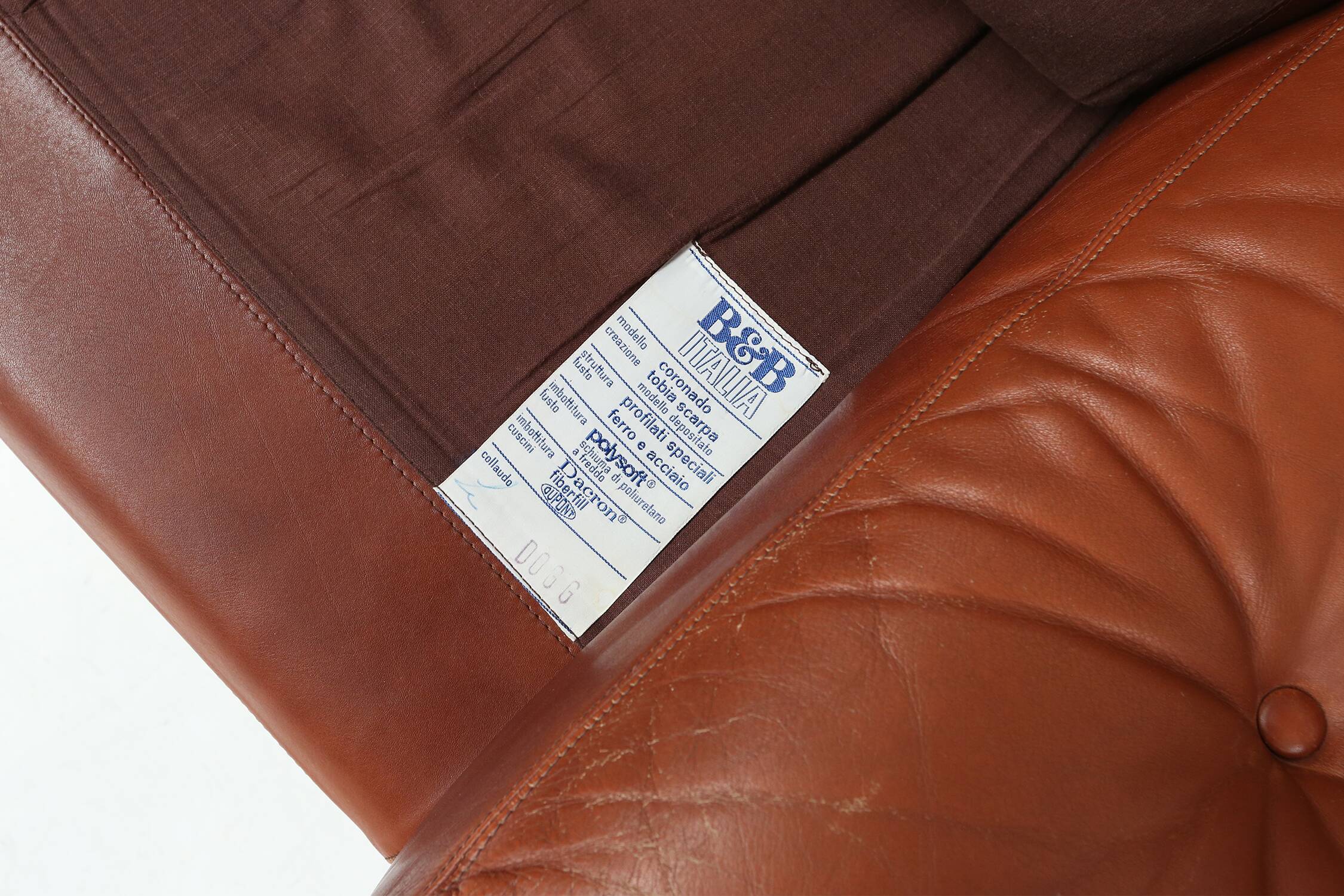 Brown leather 3-seater sofa Coronado by Tobia Scarpa for B&B Italia, Italy ca. 1960