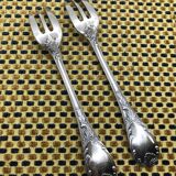 Pair of silver-plated cake forks, Christofle, Marly