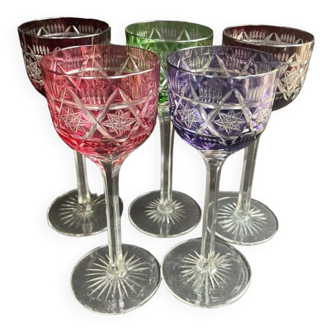5 large rhine wine glasses (roemer) - cut lined crystal