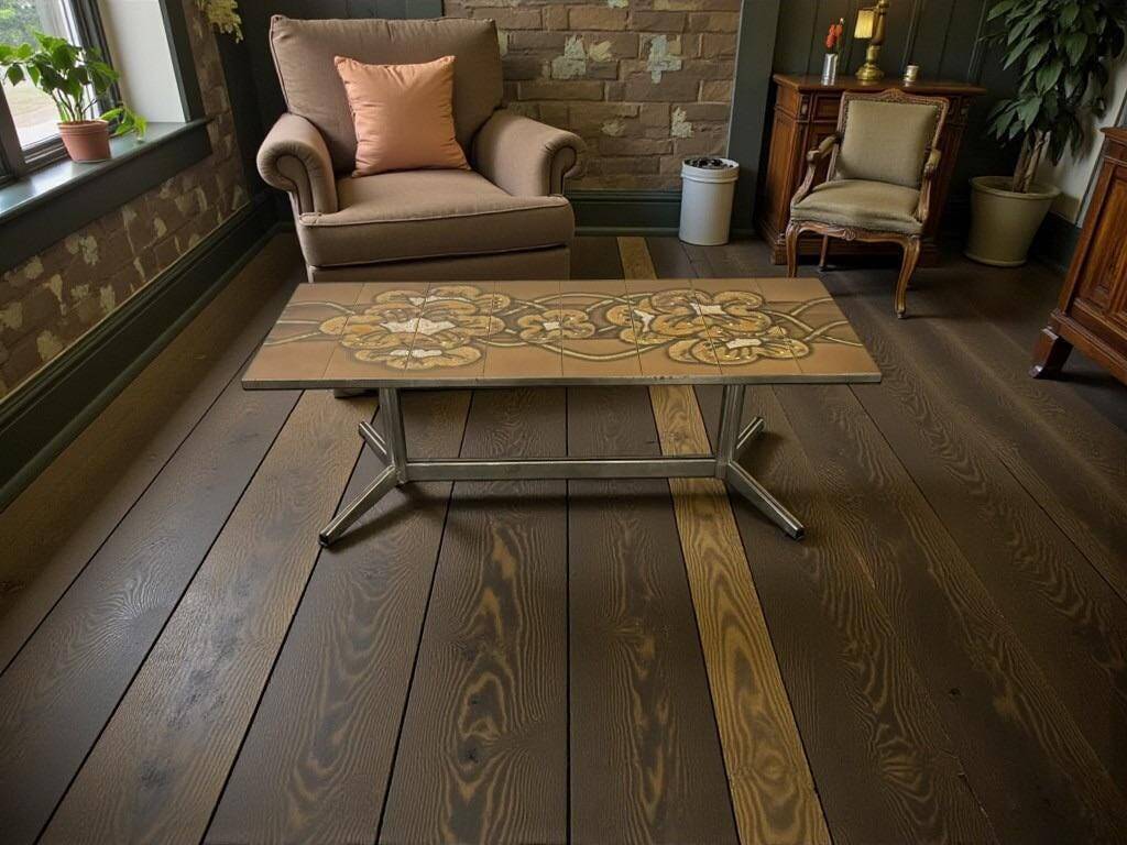 Vintage ceramic coffee table with a chrome frame.
