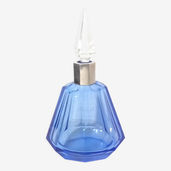 Blue crystal carafe with silver collar