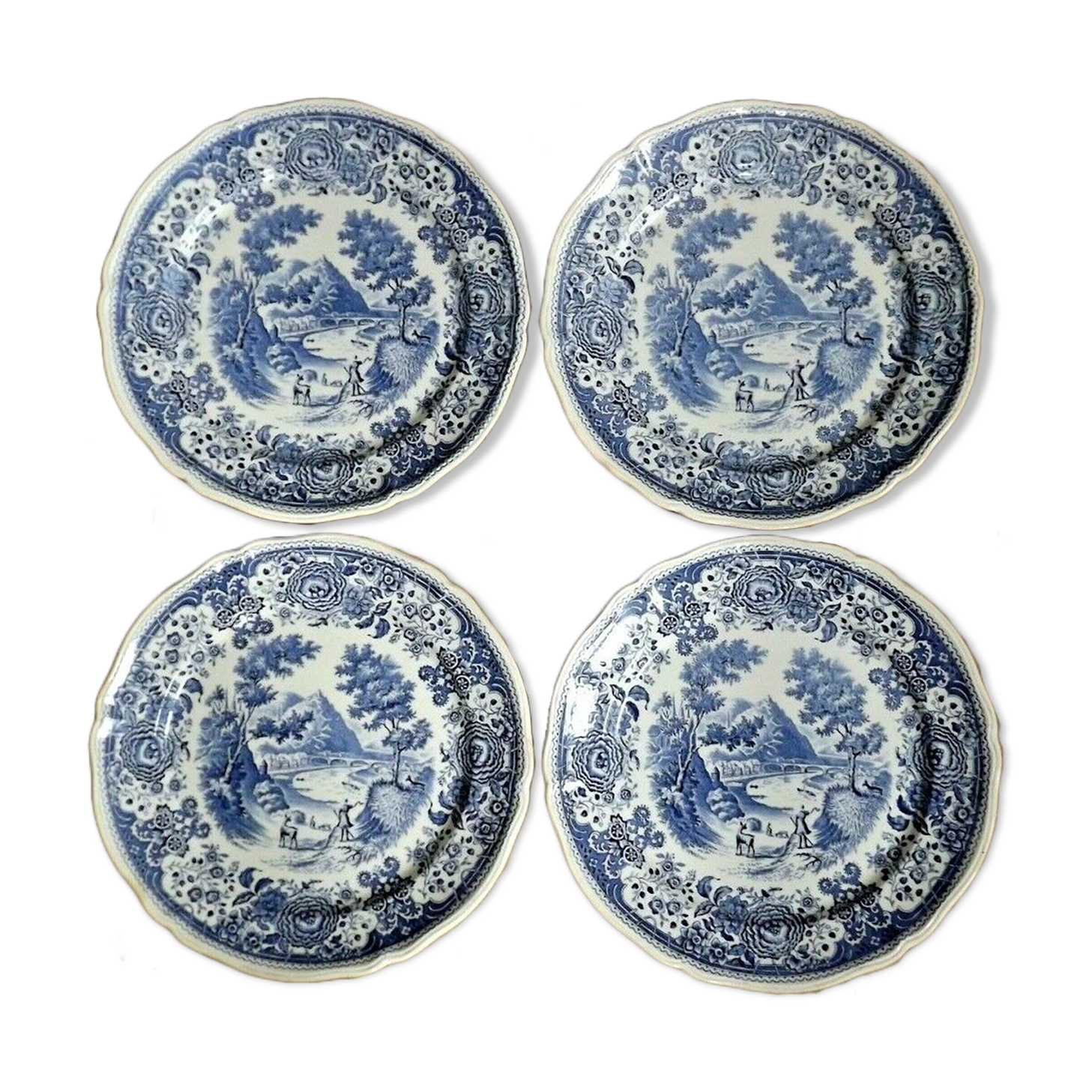 Villeroy And Boch Blue And White Pottery Burgenland Design 4 Dinner Plates 3511
