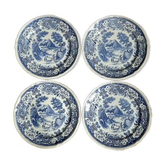 Villeroy And Boch Blue And White Pottery Burgenland Design 4 Dinner Plates 3511