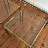 Low pull-out glass and brass table