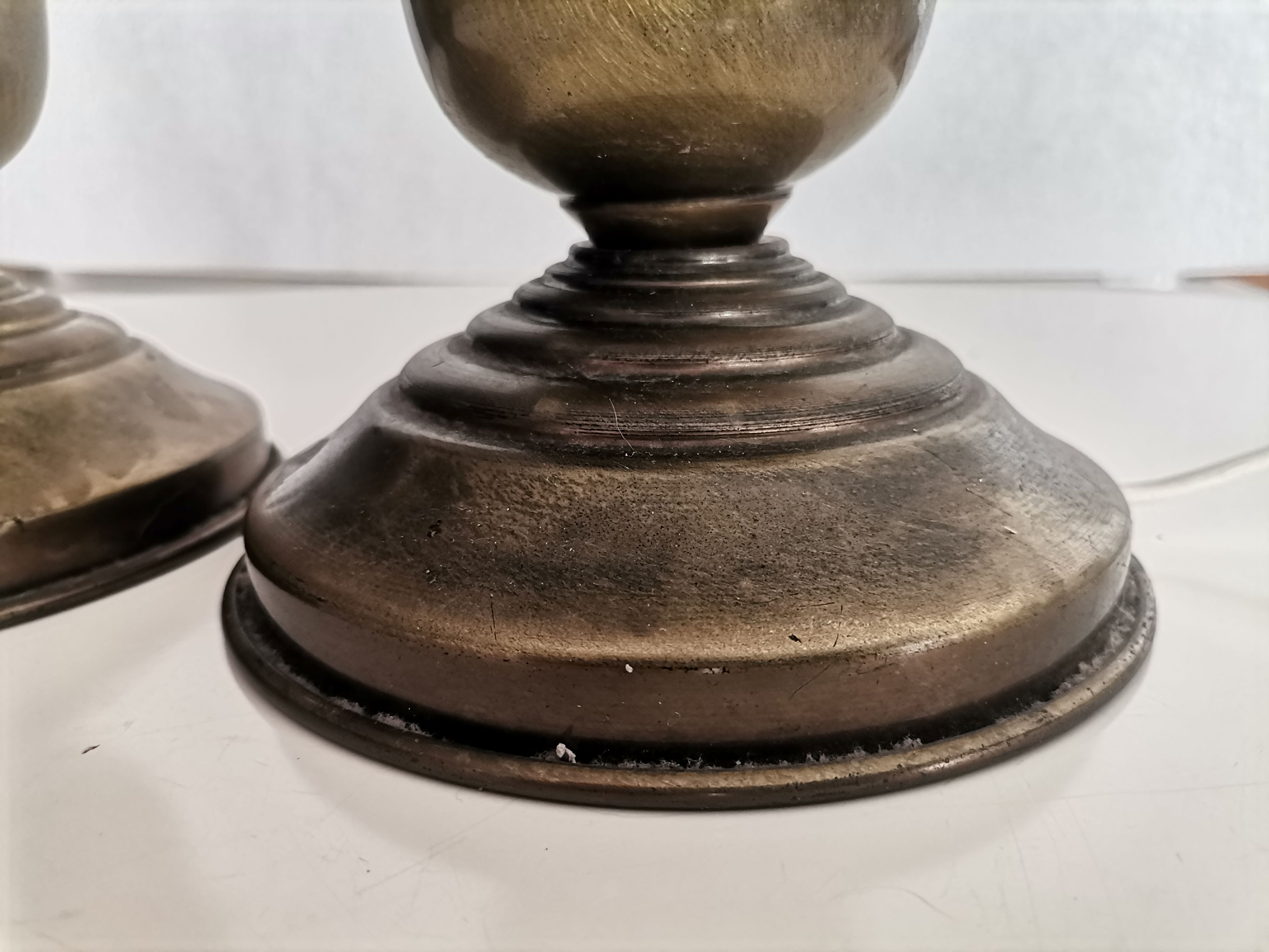 Portuguese rustic brass and frosted glass bedside lamps 1960s set of 2