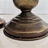 Portuguese rustic brass and frosted glass bedside lamps 1960s set of 2