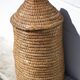 Old basket, burgundy straw and bramble, woven basket with lid, pantry