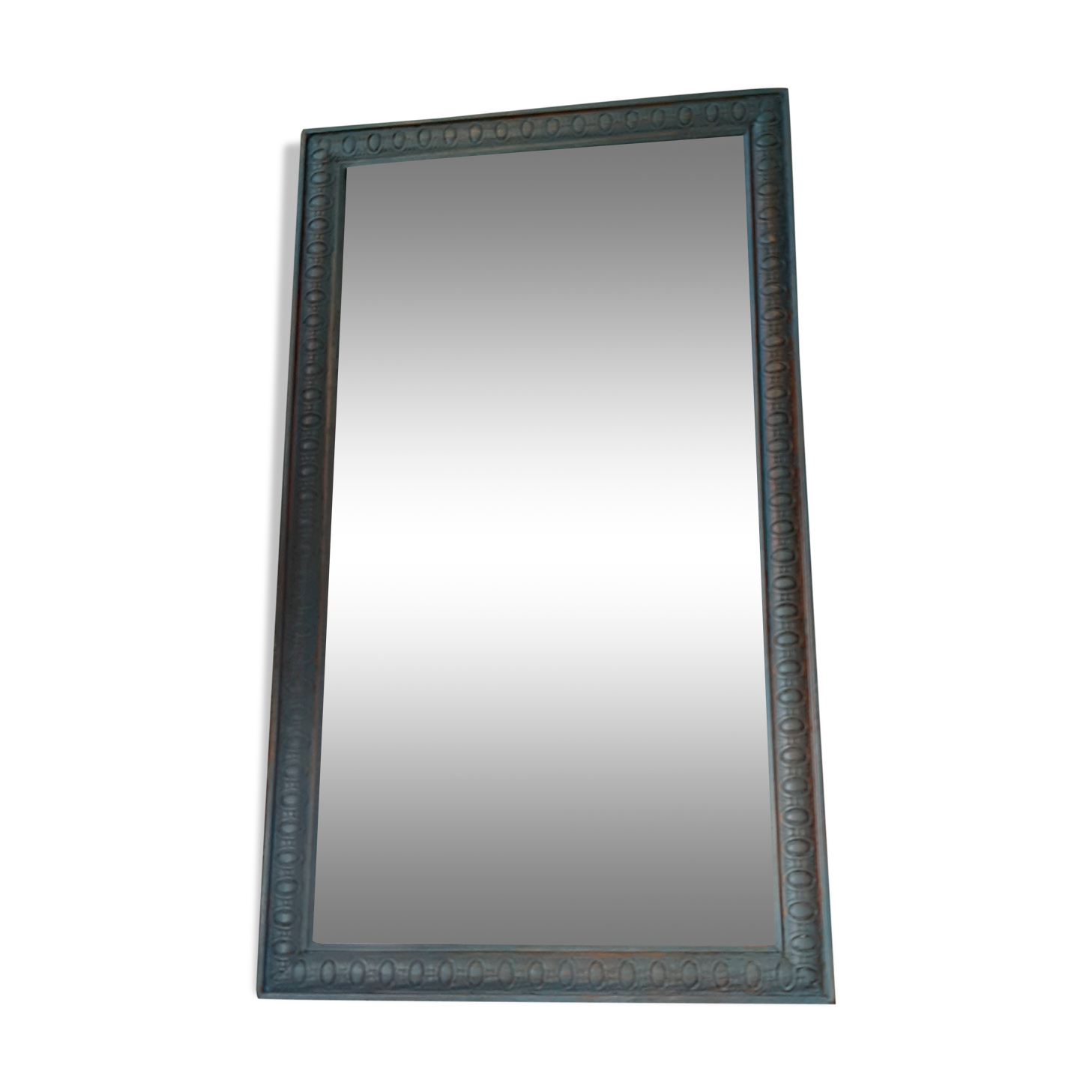 Mirror, art deco, wood, blue velvet patina, antique wax