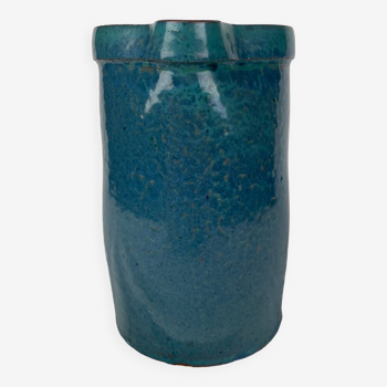 Blue enamelled stoneware pitcher