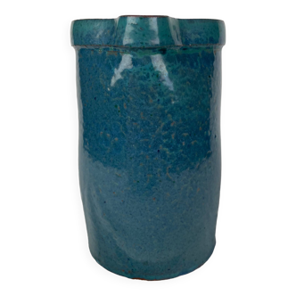 Blue enamelled stoneware pitcher