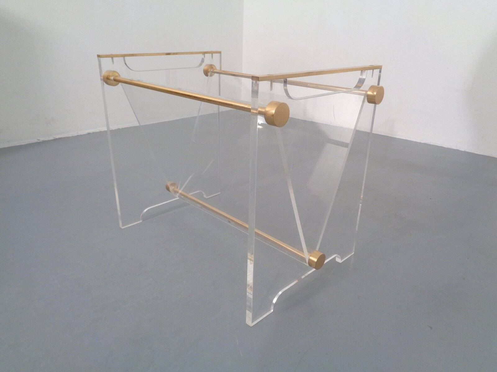 Italian acrylic glass and brass magazine rack, 1970s