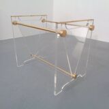 Italian acrylic glass and brass magazine rack, 1970s